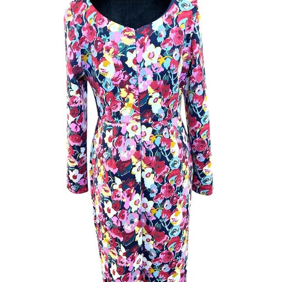 Betsey Johnson Dress Size 10 Long Sleeve Floral Scoop Neck Sheath Stretch - Picture 8 of 11